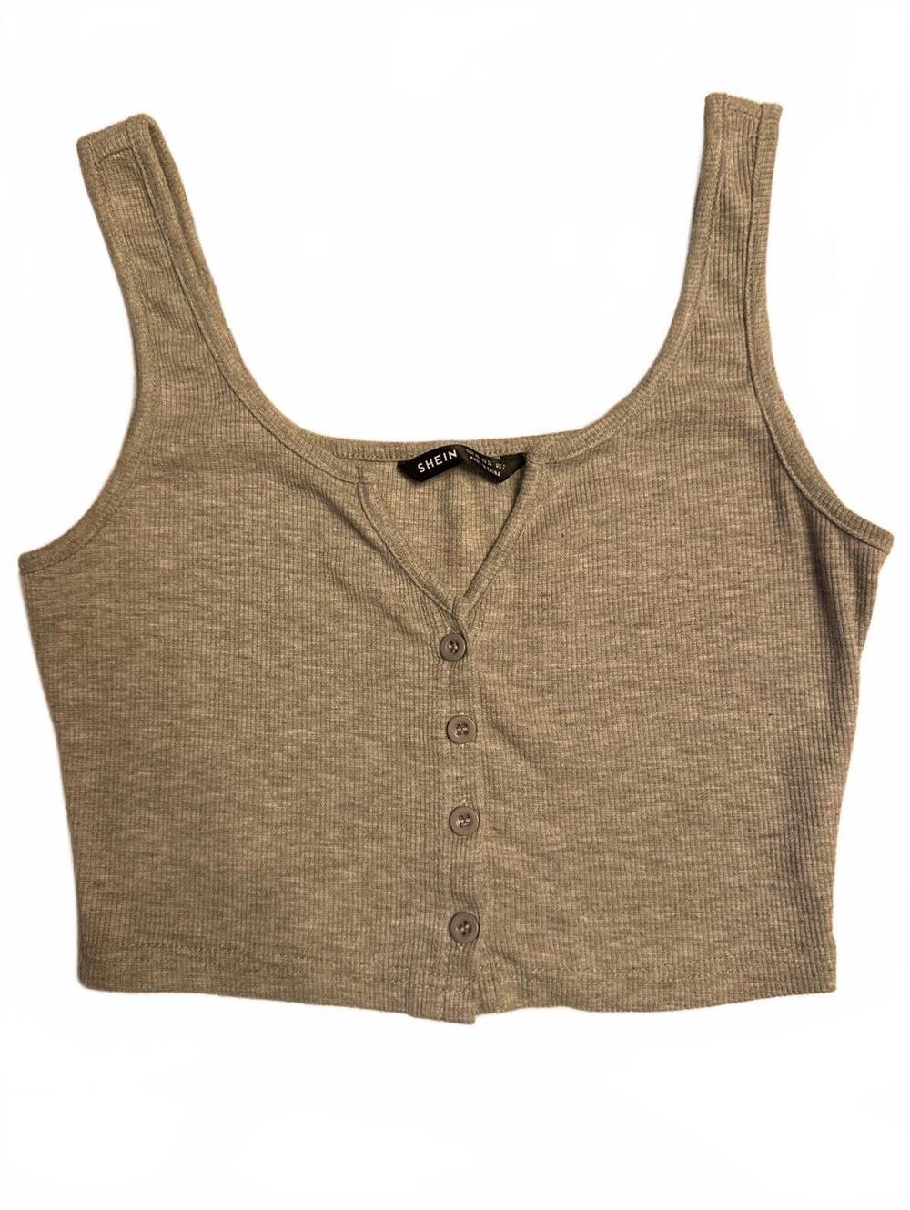 Shein Grey Ribbed Button Front Crop Tank XS EUC